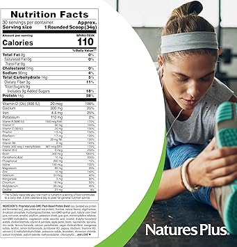 NaturesPlus SPIRU-TEIN, Peaches & Cream - 2.24 lb - Plant-Based Protein Powder - Vitamins & Minerals for Energy - Vegetarian, Gluten Free - 30 Servings