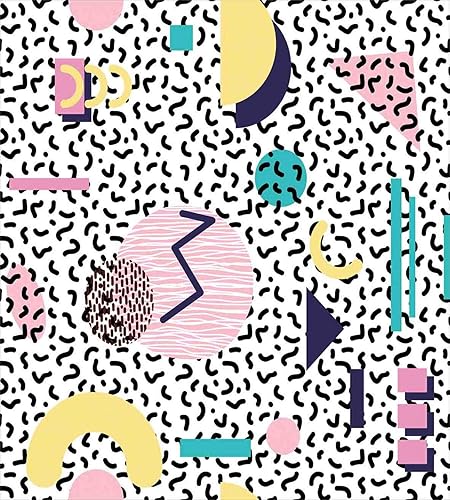 Miniatura 2 de Ambesonne Juego de funda de edredón de los años 90, patrón geométrico en estilo retro, redondo, media luna, triángulo, formas artísticas, decorativo