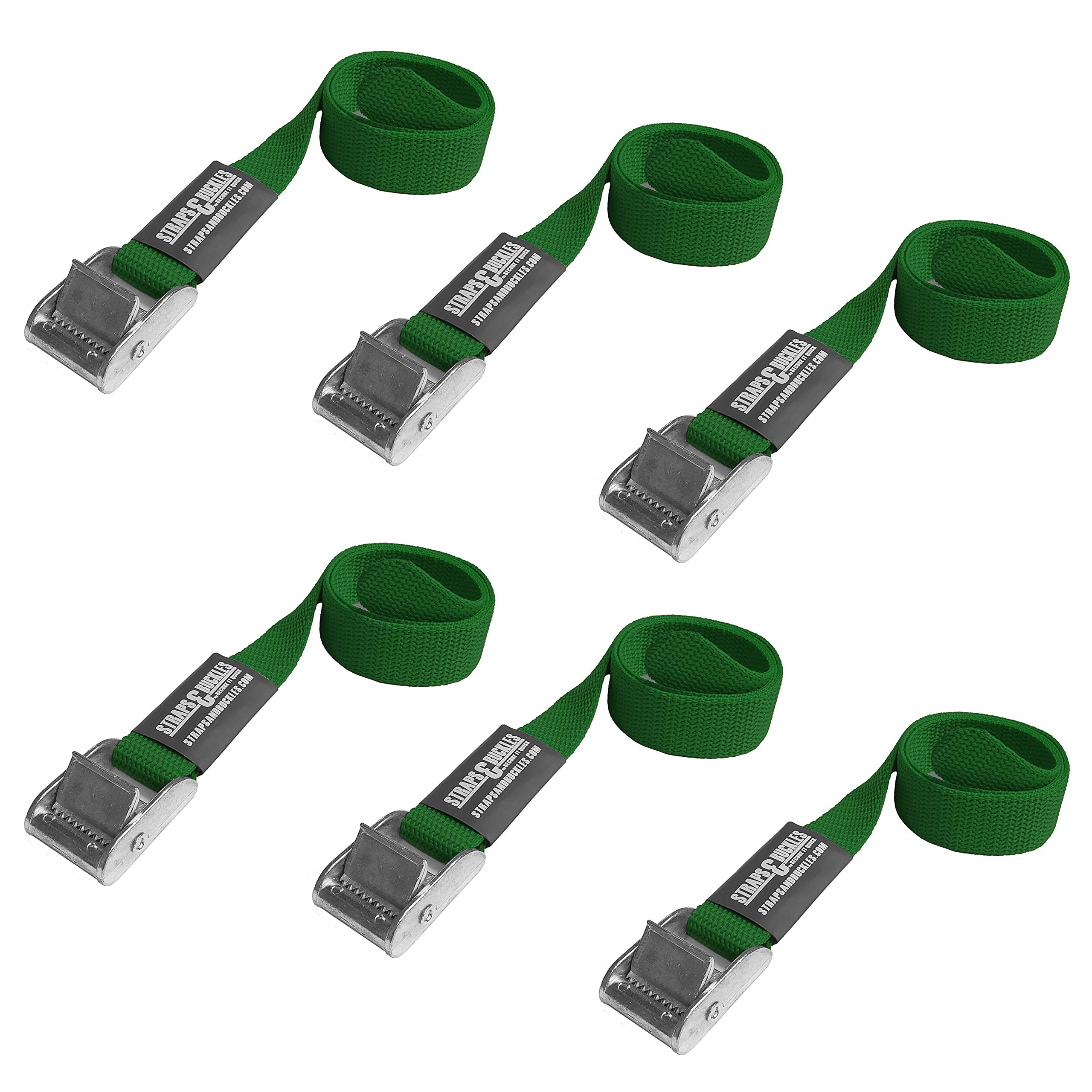 Straps & Buckles - Cinch Tie Down CAM Cargo Utility Lashing Straps - 1" Wide Heavy Duty Webbing (24" LWCAM - 6 PK, Green)