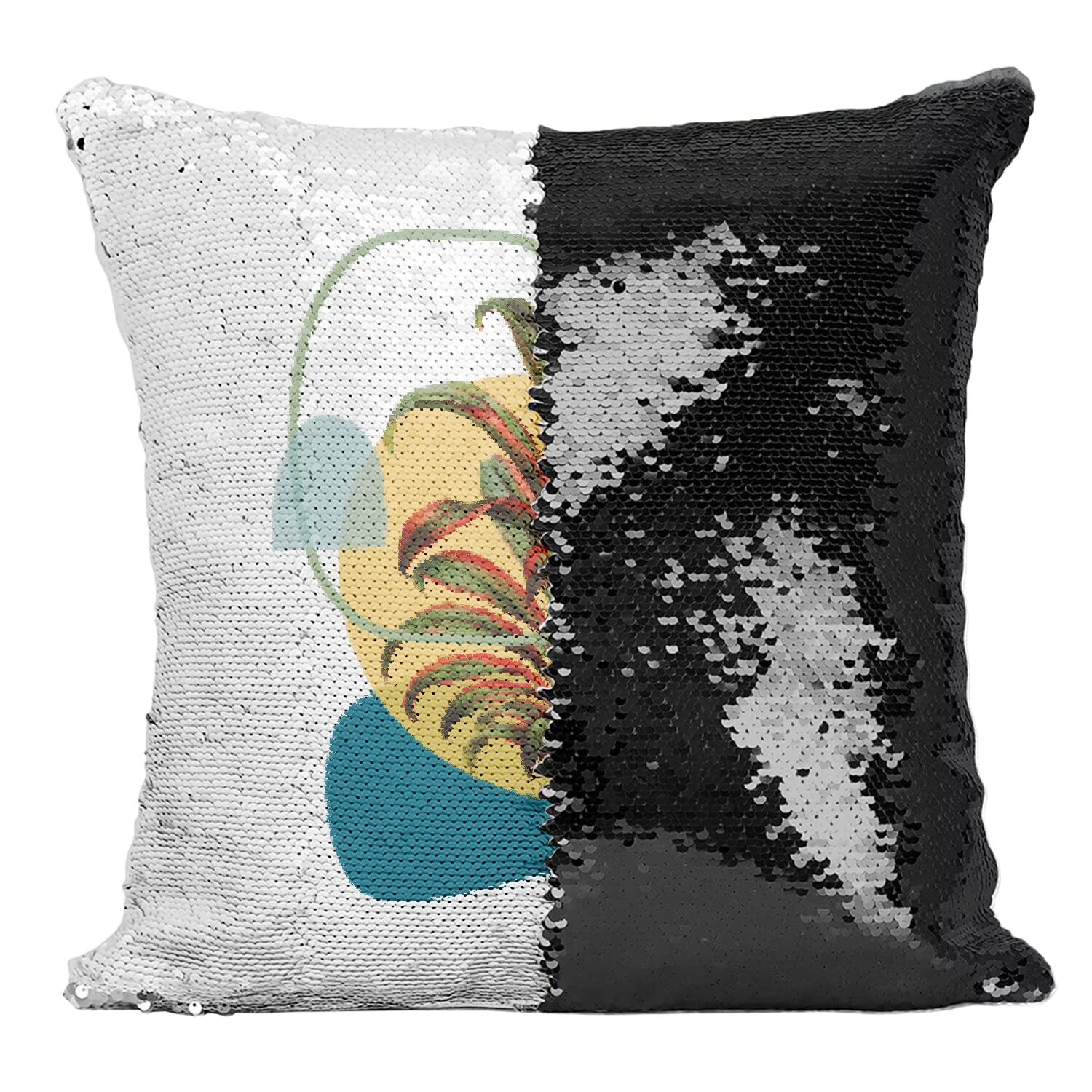 Coussin sequin noir feuille vintage au design tropical luxe