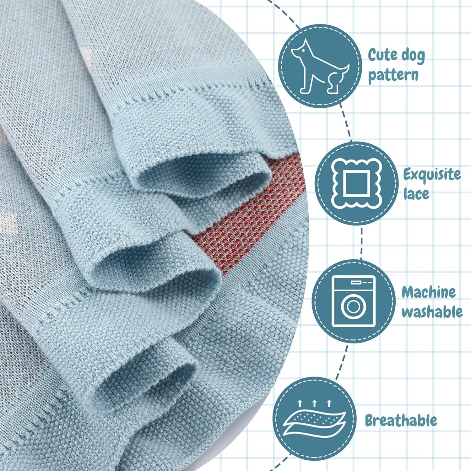 100% Cotton Knit Baby Blanket 40" L x 32" W Blue Soft Cozy Knit Sheep Blanket with Cute Dog Design for Newborns Infants Toddlers Ideal Shower Gift for Boys Girls - Image 3