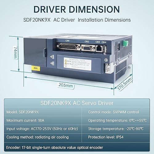 Miniatura 7 de CNCTOPBAOS Kit de controlador de servomotor de 1.5KW, Kit de controlador servo de CA, con freno con cable codificador, 220V 1500W 2500rpm 5.73N.m