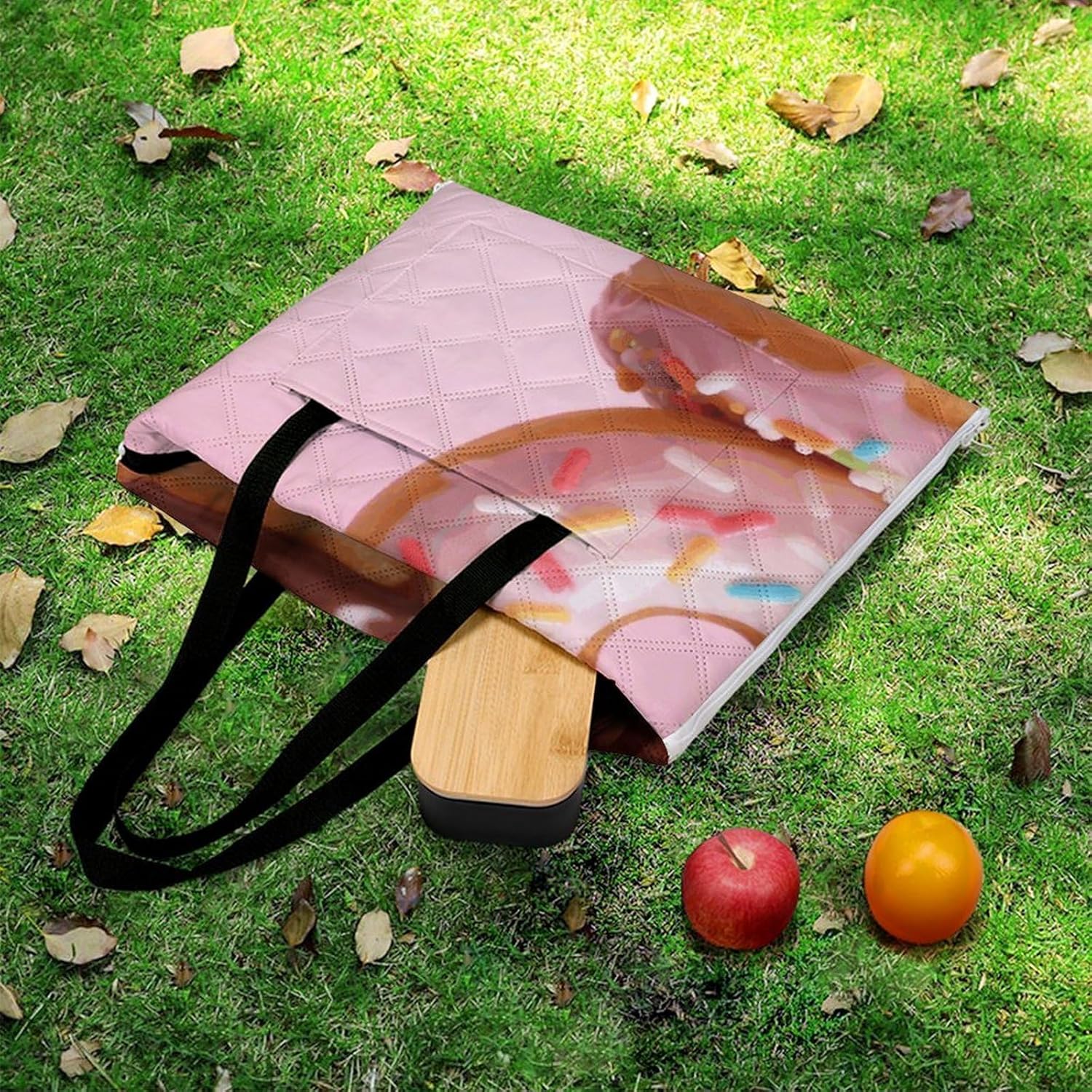 Donuts Picnic Blanket 150x100cm, Foldable 2-in-1 Picnic Mat and Tote Bag Portable Waterproof Beach Mat Sandproof Outdoor Blanket for Park, Hiking, Beach, Camping, Travel