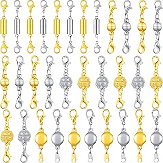 32 Pieces Magnetic Lobster Clasps Magnetic Jewelry Extenders Jewelry Magnet Clasps Magnetic Locking Clasp Round Necklace Clasp Closures Rhinestone Ball Magnetic Clasps for Jewelry Bracelet, 4 Styles