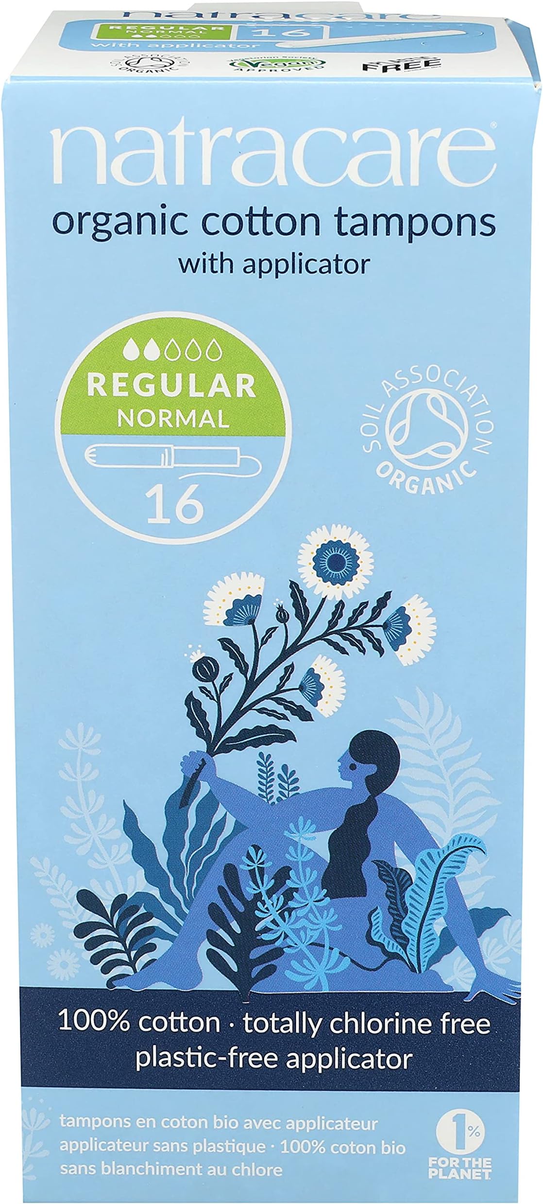 Organic Cotton Tampons Regular with Cardboard Applicator (1 Pack, 16 tampons).