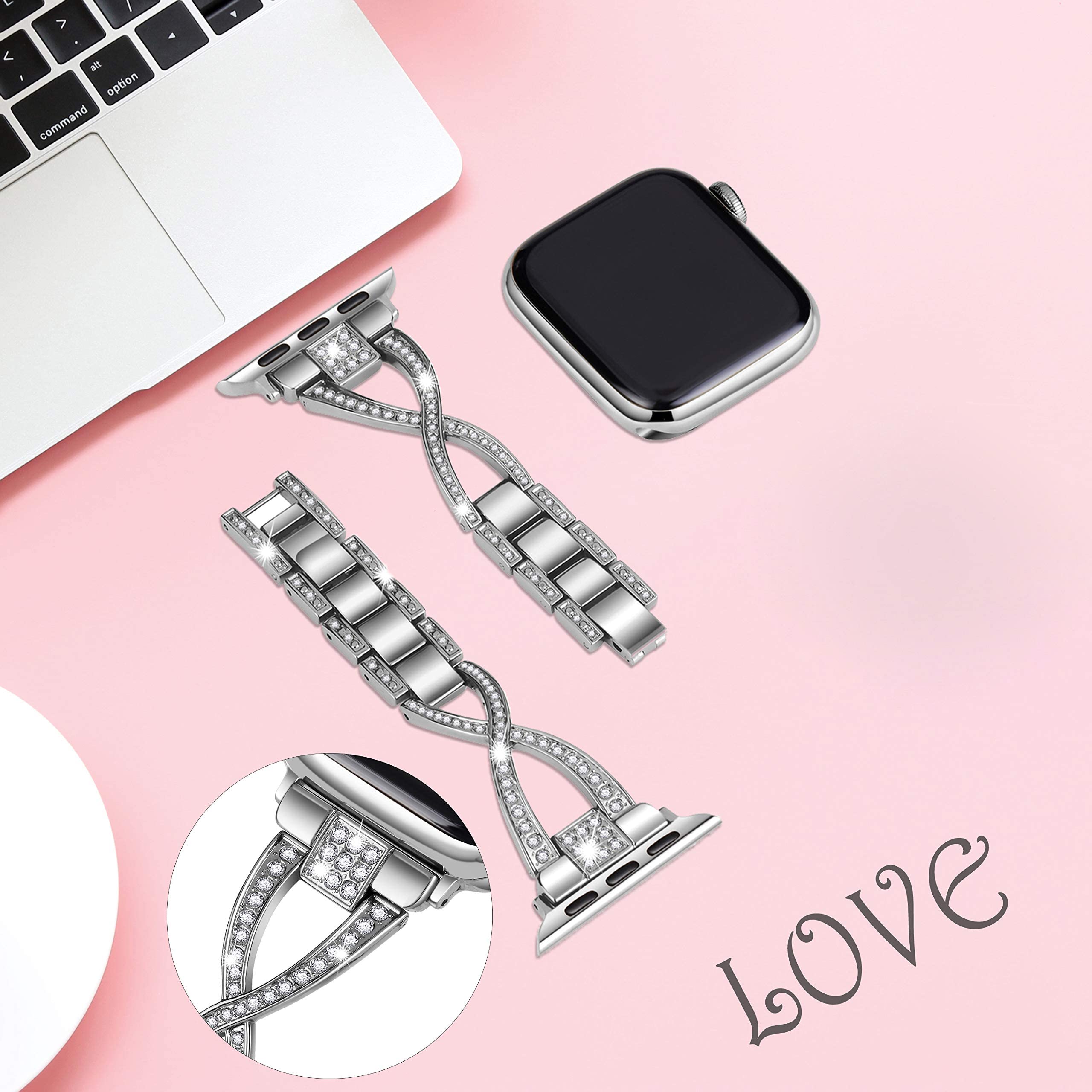 Bracelet pour Apple Watch 38 mm, 40 mm, 41 mm pour femme Series 8 7 6 5 4 3 2 1 SE iWatch Bracelet en métal argenté