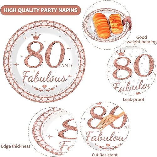 Miniatura 3 de Platos y servilletas de cumpleaños número 80, suministros para fiesta de 80 años y fabuloso juego de vajilla de feliz cumpleaños, decoraciones de