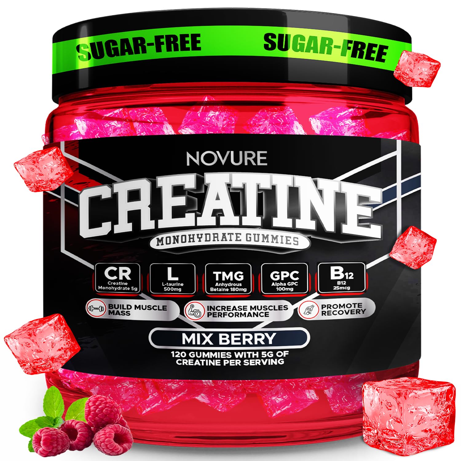 Novure Suplemento de Creatina em Gomas, Creatina monohidratada 5.000 mg, 120 gomas