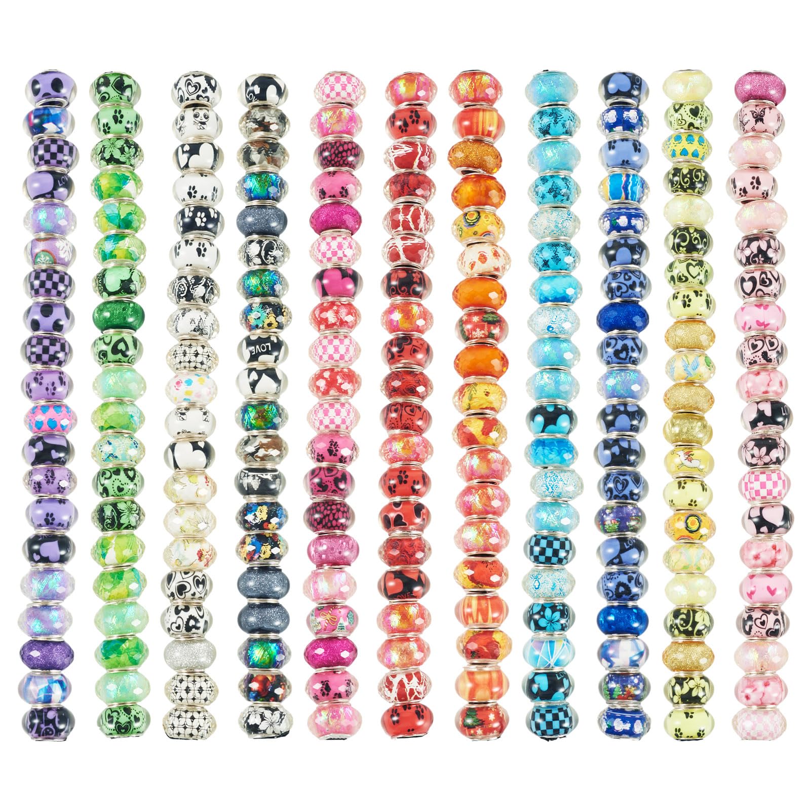 220Pcs Resin European Beads Large Hole Resin Beads Colorful Rhinestone Craft Bead Fairy Wand Garden Bead for Pen Bracelet Earring Jewelry Making
