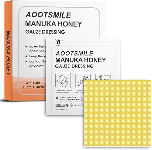 Manuka Honey Wound Care – Apósito de miel para heridas de 4 x 4 pulgadas, parche médico de miel para cuidado de heridas menores, cortes,