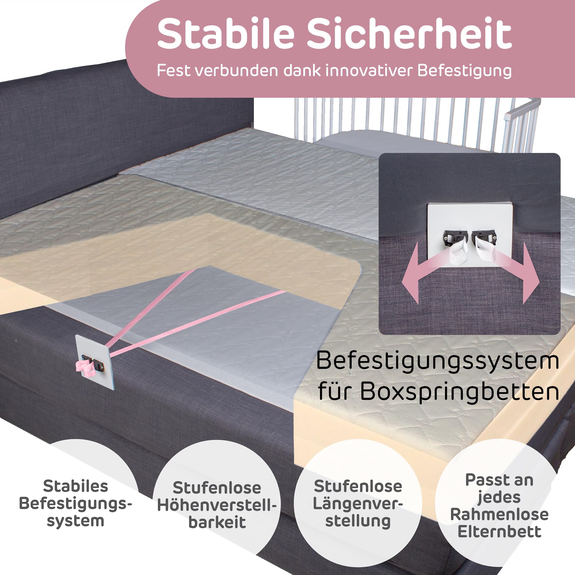 babybay Boxspring XXL łóżeczko dostawne, lakierowane na kolor szary, komplet łóżeczka dziecięcego