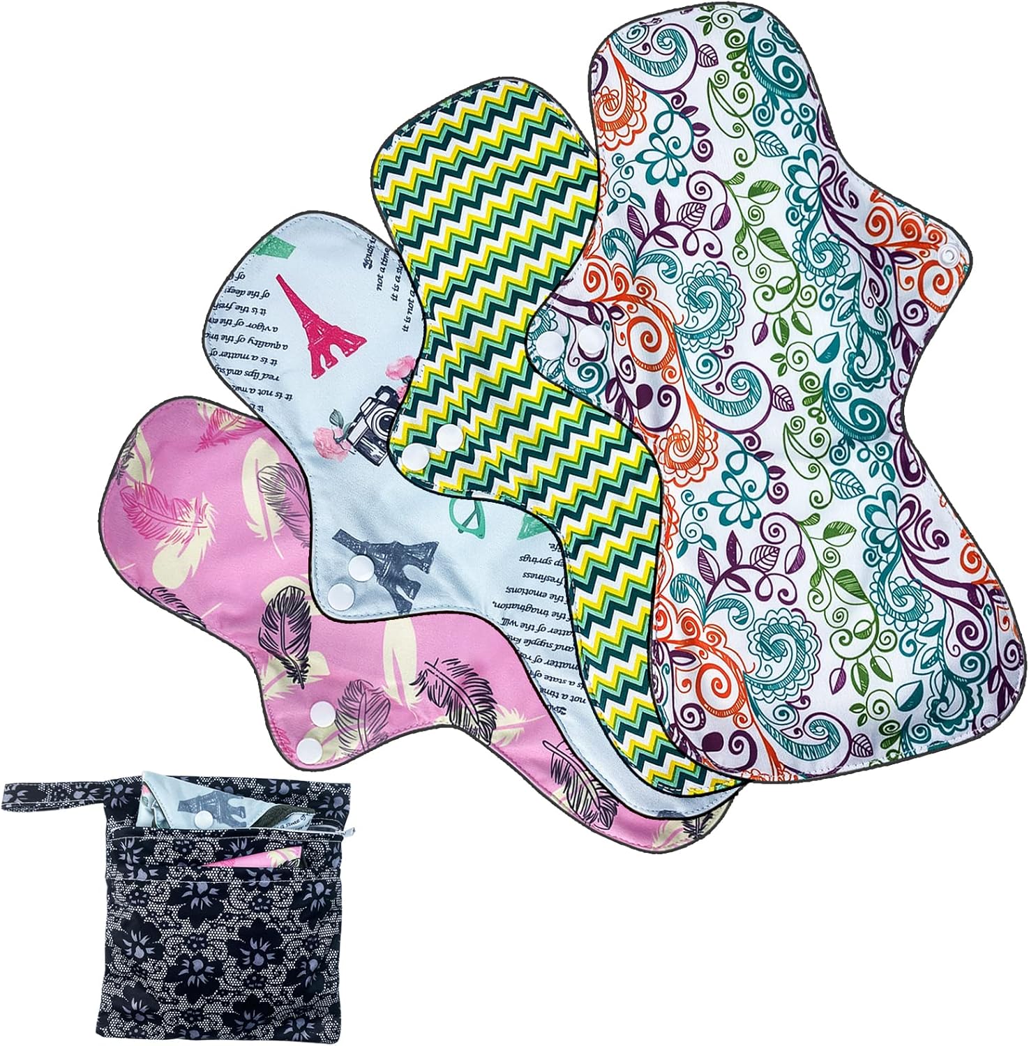 ZCOINS 4PCS Overnight Pads 13.5inch Reusable Pads Menstrual Heavy Flow, Washable