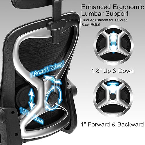 Miniatura 5 de Sillas de escritorio de oficina en casa, silla de oficina ergonómica con soporte lumbar y reposacabezas 3D, silla de escritorio para computadora con