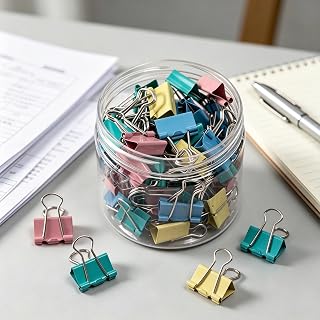 Binder Clips 60 Pack, 15mm- Mini Colorful Paper Clamps, Assorted Pastel, Rust-Resistant, Non-Slip Grip for Office, School, Crafts - ClipBright with Divided Tray
