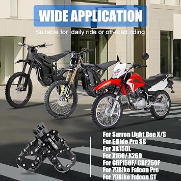 ダートバイク フットペグ 鍛造 & CNC アルミニウム合金フットペダルレスト フットペグ Surron Light Bee XおよびS/E Ride Pro SS/XR150L/CRF150F/CRF250F/X160/X260-ブラック