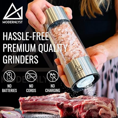 Miniatura 2 de Juego de molinillo de sal y pimienta, 2 unidades, juego de saleros y pimenteros redondos grandes, molinillo de sal de acero inoxidable de 7.5