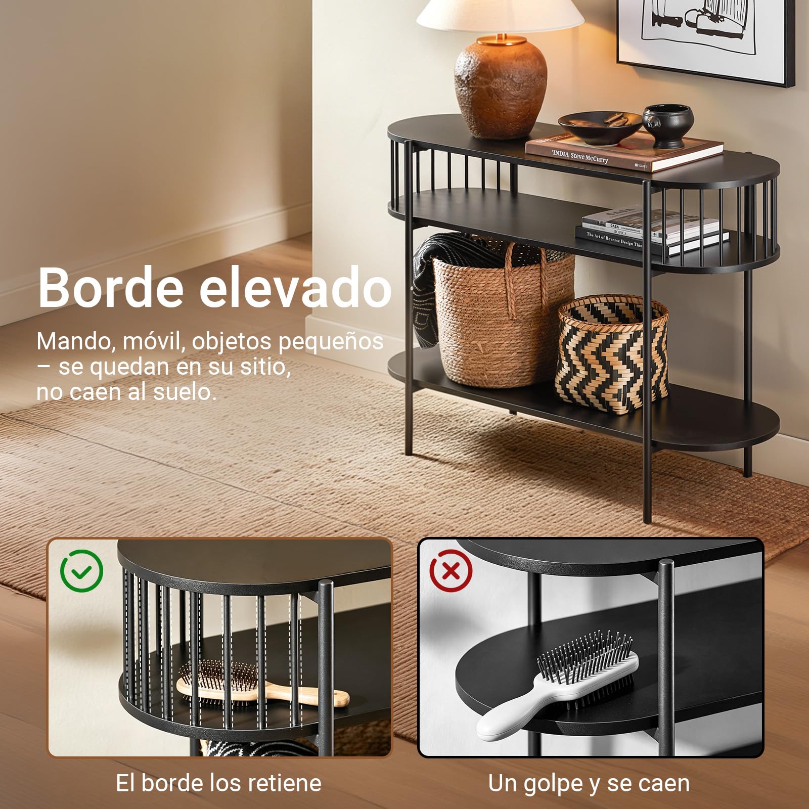 SoBuy Consola Entrada Moderna Mueble Recibidor Estrecho con Almacenamiento, Mesa Consola de Metal Negro, Estilo Industrial para Entrada, Salón u Oficina, 110×39×76 cm FSB90-SCH | Mueble de pasillo para entrada o sala de estar, gran capacidad para familias