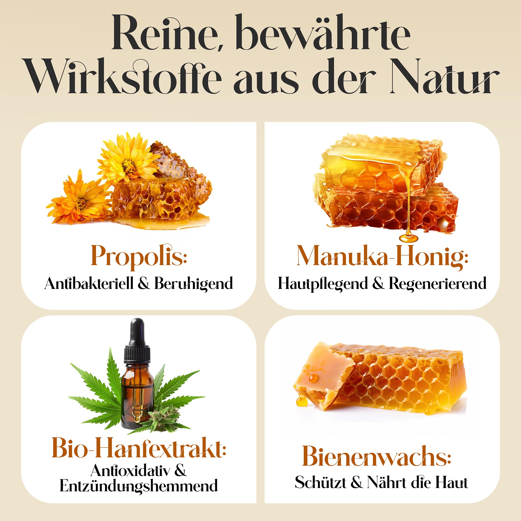 Ungüento de propóleo orgánico – 16 Secreto farmacéutico con propóleo orgánico, miel de manuka y cáñamo – Cuidado calmante para pieles secas e irritadas – Dermatológicamente recomendado