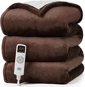 EHEYCIGA Heated Throw - Heating Blanket with 9 Levels & Auto Off, Soft Cozy Sherpa Washable Blanket, 50 x 60 Inches