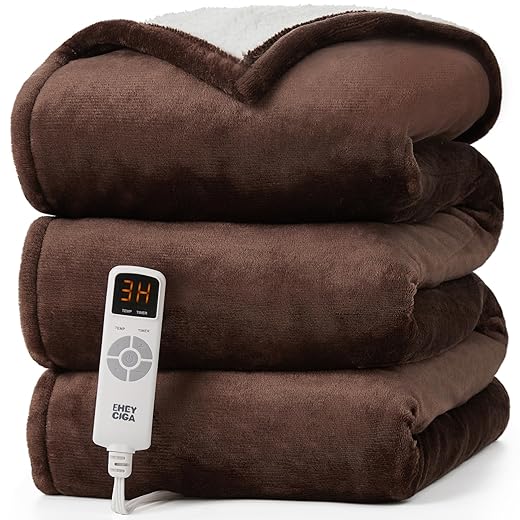 Eheyciga heated blanket electric blanket throw - heating blanket with 6 heating levels & 10 hours auto off, soft cozy sherpa washable blanket with fast heating, 50 x 60 inches