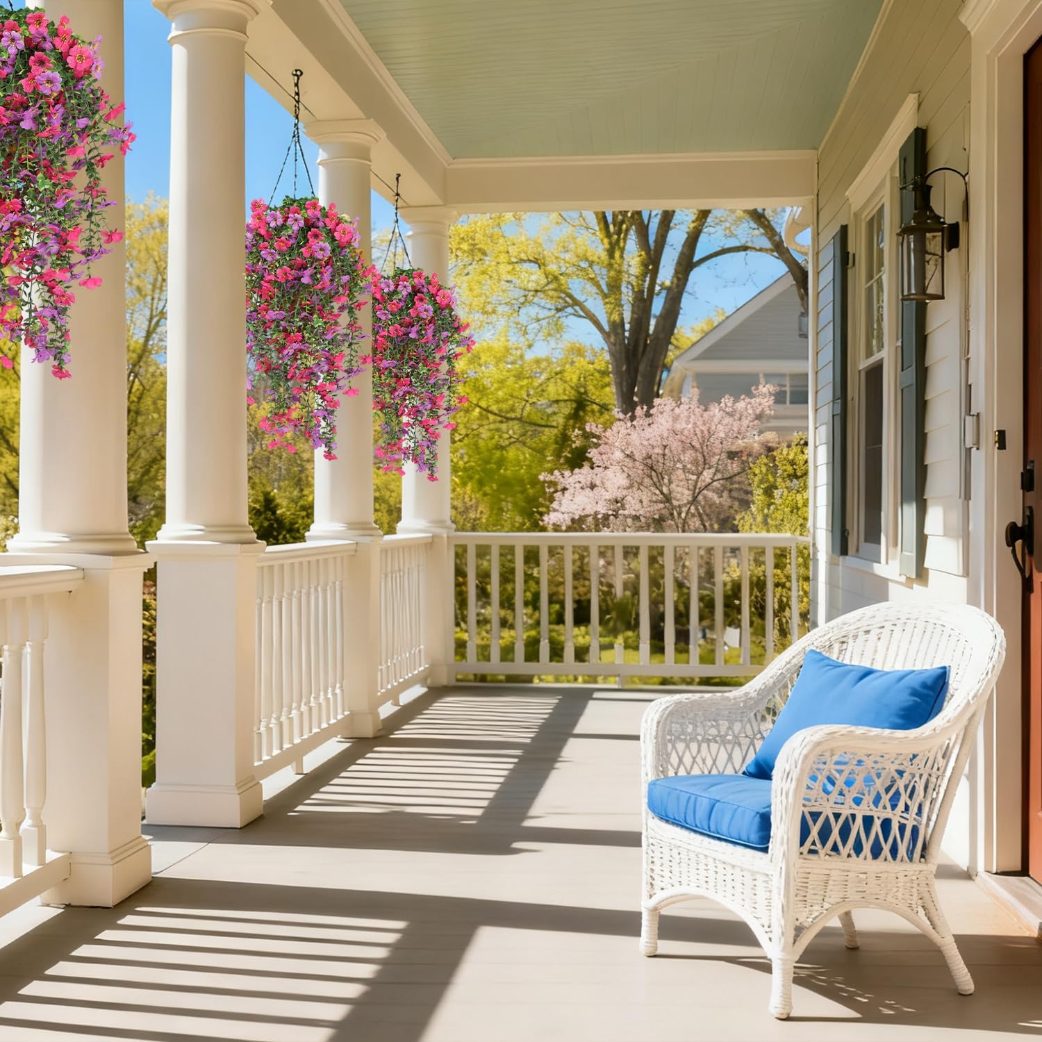 Artificial Haning Flowers for Outdoors Decoration, 4PCS Fake Silk Daisy Flowers No Fade UV Resistant Realistic Faux Vines Plants for Home Porch Garden Patio Spring Decor