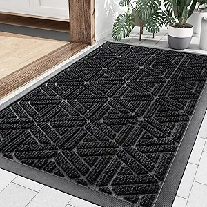 Smiry Front Door Mat Outside Entrance, Heavy Duty Natural Rubber Doormat, Trap Dirt and Moisture Easy Clean Low Profile Patio Porch Welcome Floor Mats for Entry, 29.5x17 Inch, Black