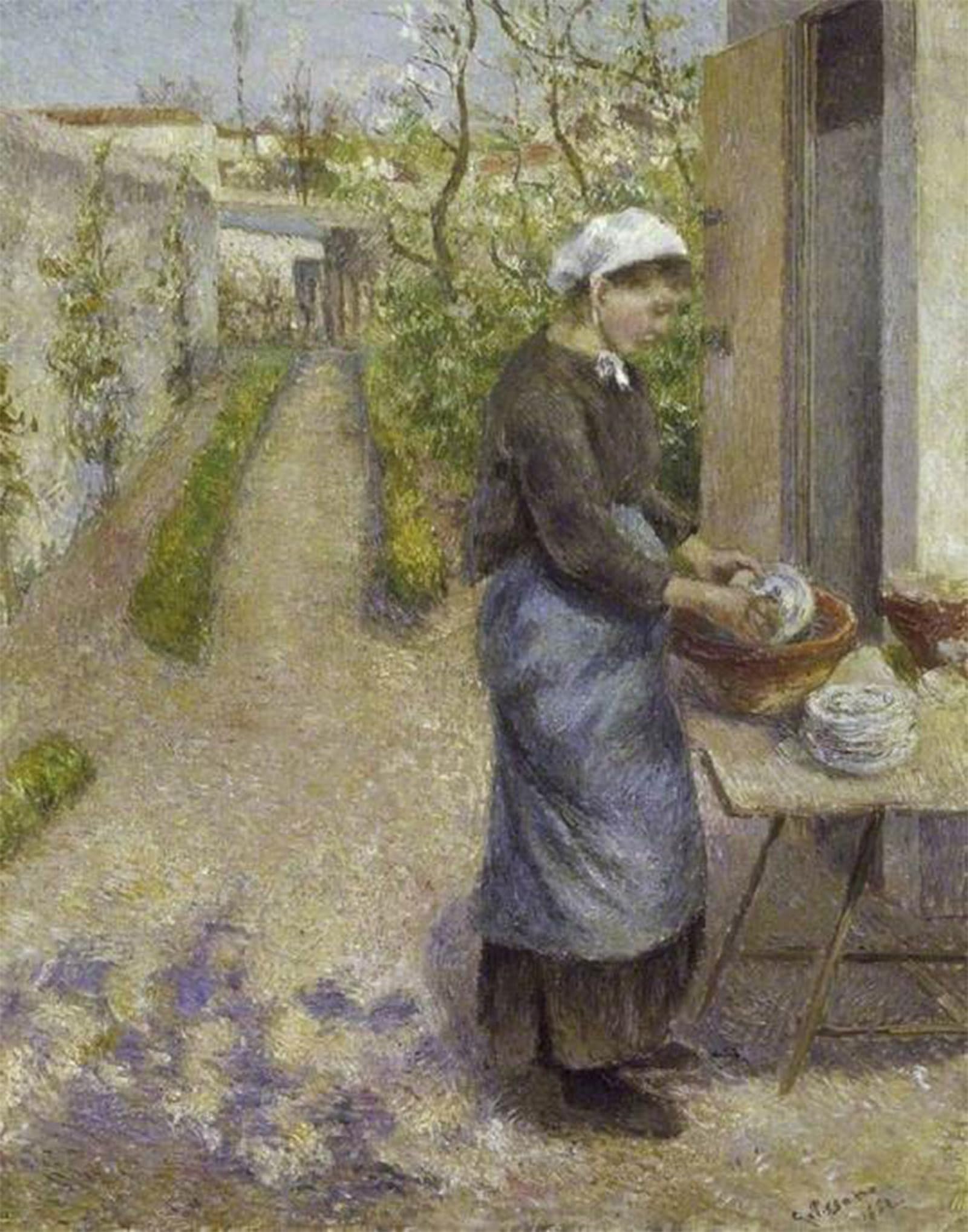 SERENDIPITP Vintage Picture Print on Canvas Wall Art Poster In the Garden at Pontoise: A Young Woman Washing Dishes Camille Pissarro Artwork Print Poster for Wall Decor 60x90cm