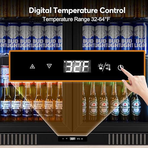 Miniatura 2 de Refrigerador de barra trasera con puerta de cristal, refrigerador comercial para cerveza, bebida y refrescos con control de temperatura, 7.2 pies