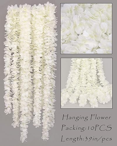 Miniatura 2 de Flojery Guirnalda de flores artificiales colgantes de seda de 32.8 pies, vid de glicina para el hogar, boda, al aire libre, arco de jardín,