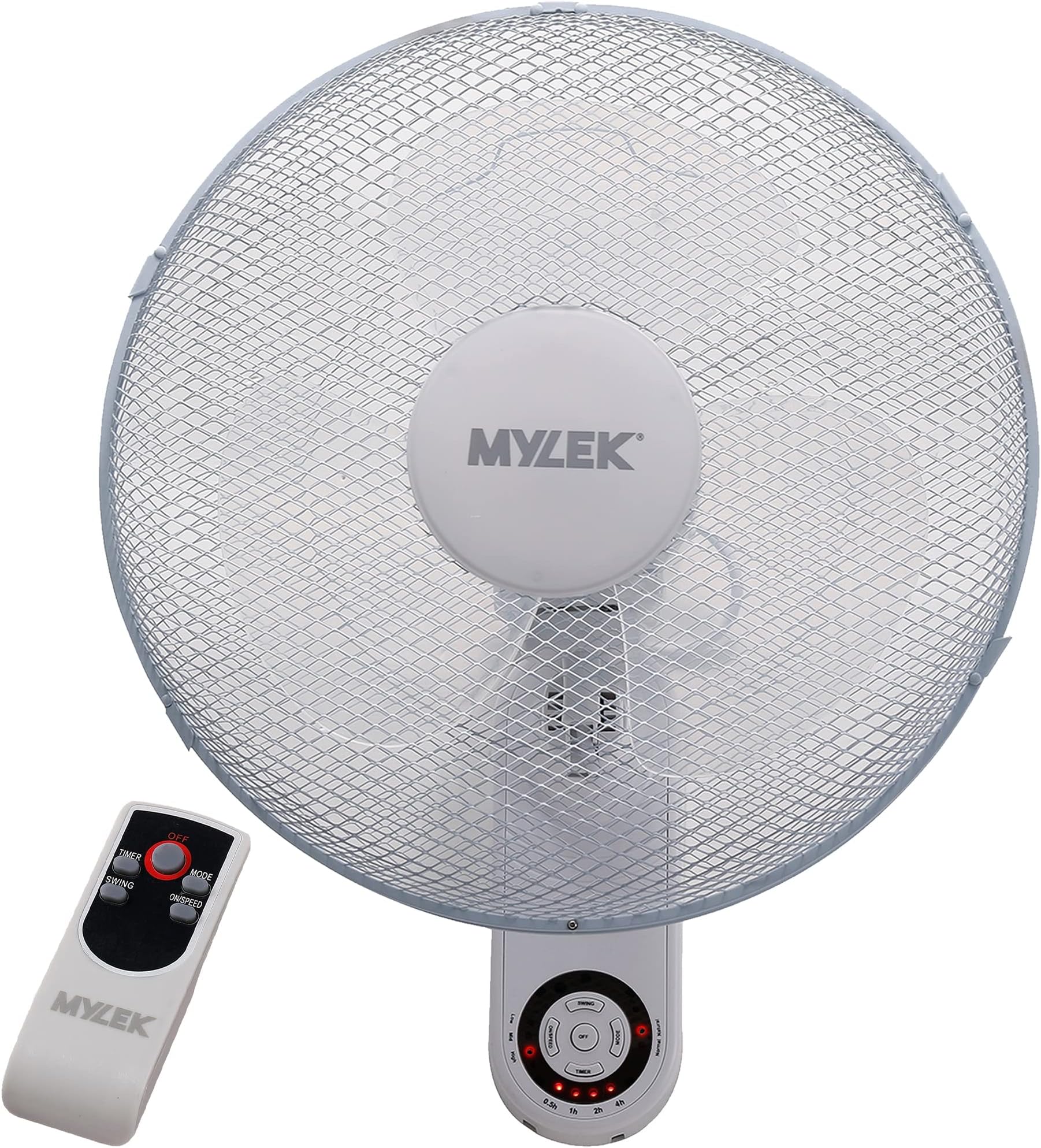 MYLEK 16" Wall Fan White - Oscillating Design with 3 Speed Settings & 2 Fan Modes - Remote Control or Manual Operation - 7.5 Hour Timer - For Homes & Offices