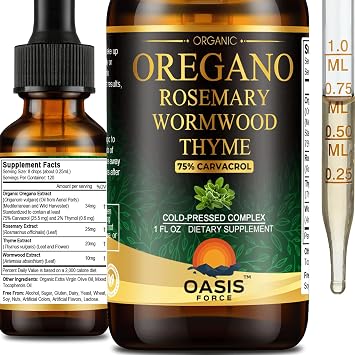 Organic Oil of Oregano Liquid Drops with 75% High Carvacrol Wild Mediterranean Oregano Herbal Supplement for Immune & Digestive Health, Vegan, Sugar-Free, Alcohol-Free, Non-GMO, 1 FL OZ