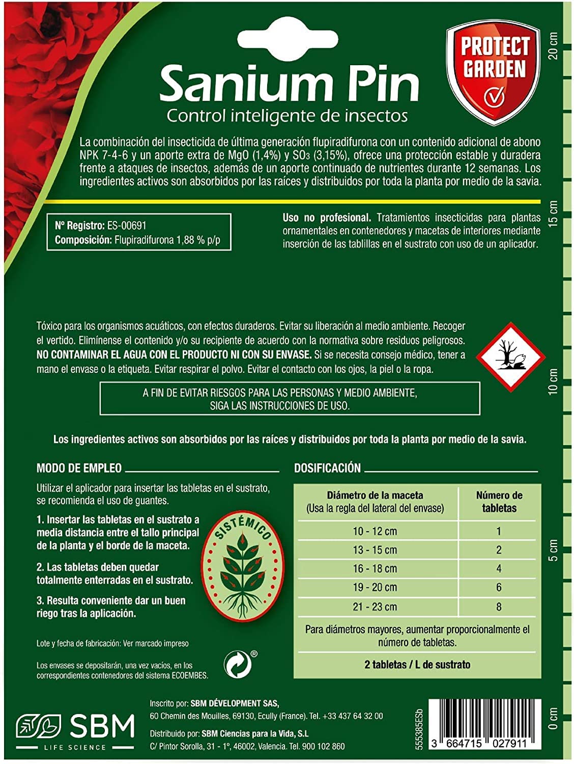 PROTECT HOME Pack de 2 Prontect Home-Sanium Pin insecticida sistémico con Fertilizante y micronutrientes, Tratamiento Combinado, 20 Pastillas, Verde (11092)