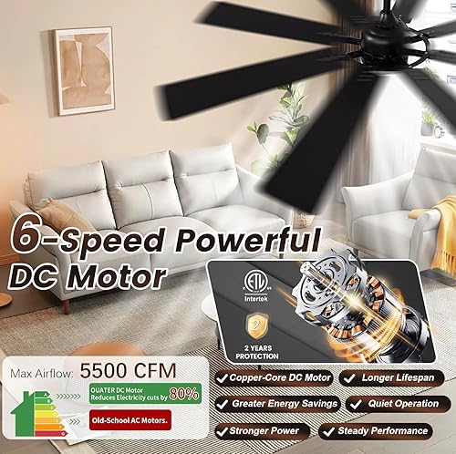 Miniatura 4 de Ventiladores de techo grandes de 60 pulgadas con luces y control remoto, ventilador de techo moderno para interiores y exteriores, para cocina, sala