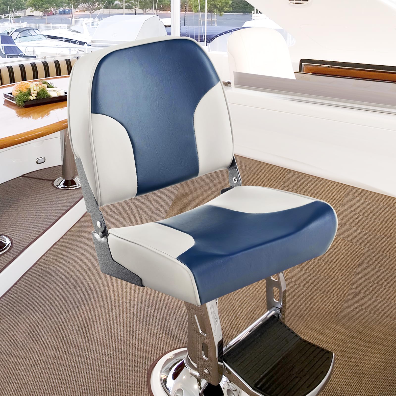 GYMAX Juego de 2 Sillas Plegables y Acolchadas, 41 x 49 x 47 cm, Asiento Plegable para Barcos (Azul + Gris)