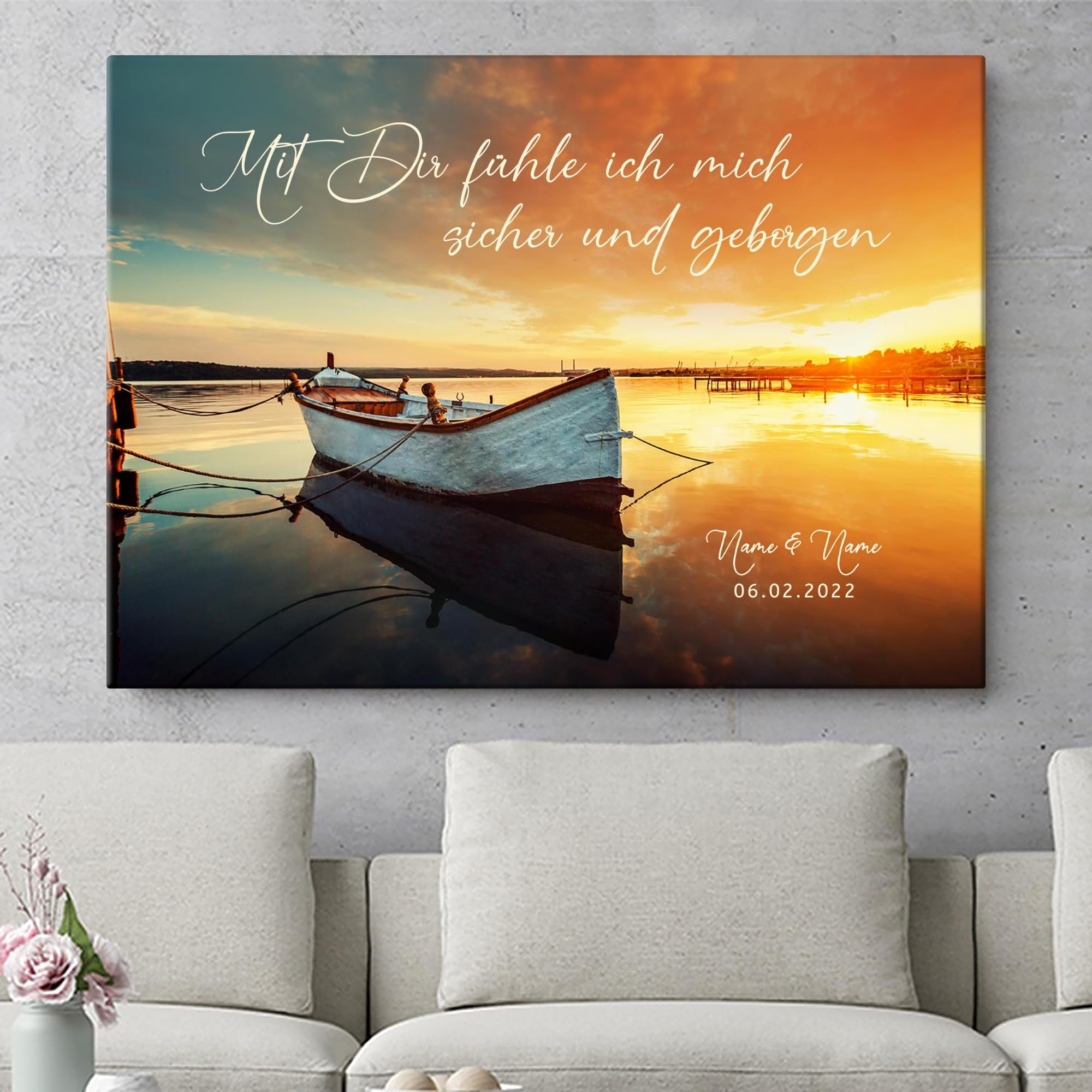 Liebesleinwand Personalisierte Geschenke | Leinwandbild Geschenk für sie und ihn zum Geburtstag, Hochzeitstag, Jahrestag gestalten | Geborgenheit