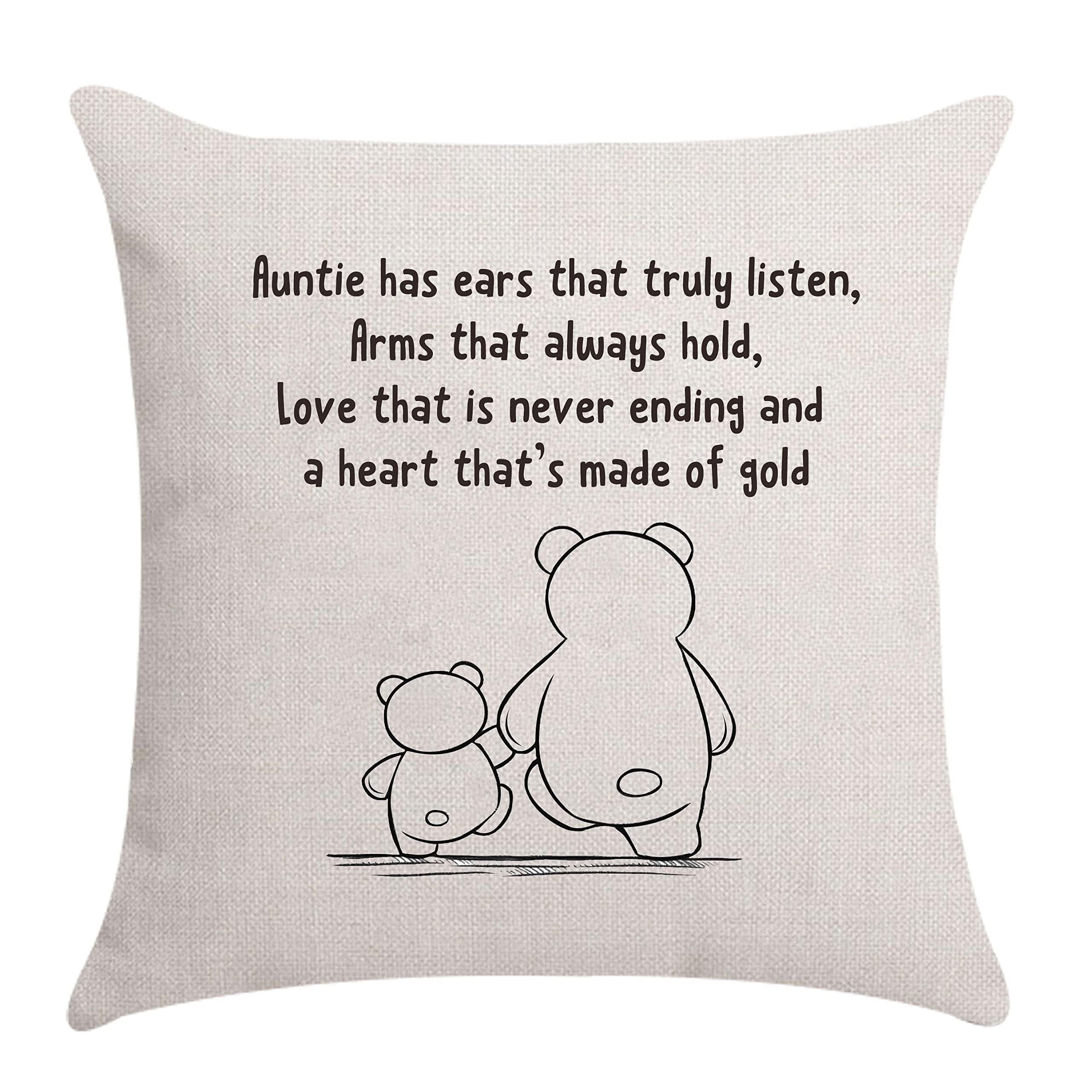 Auntie Gifts from Niece Nephew, Aunty Birthday Gifts Aunt Cushion Cover Throw Pillow Cover(auntie has ears)