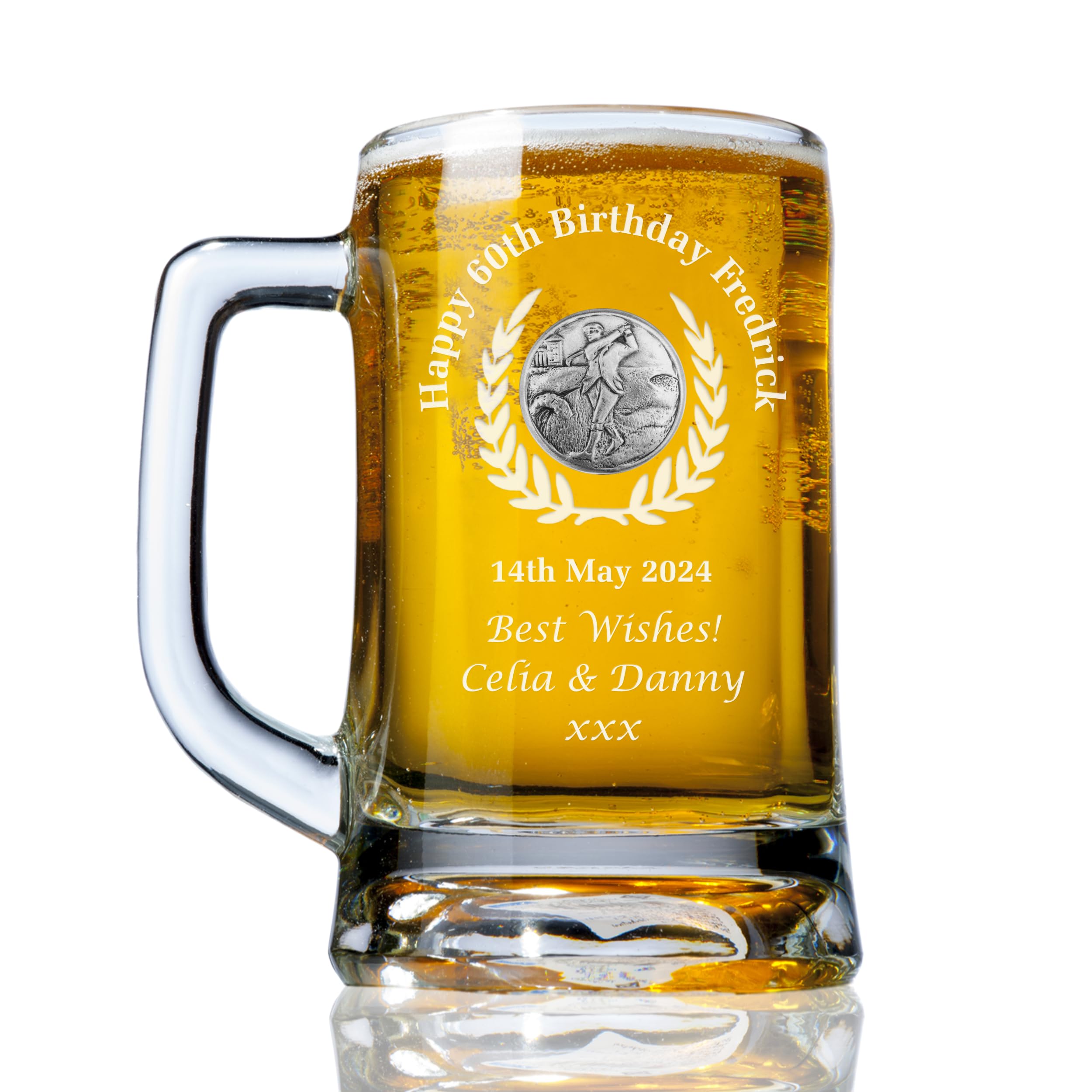 The Great Gifts Company Golfer Feature Men's Personalised Engraved 60th Birthday Golf Pint Glass Tankard Gift for a Man