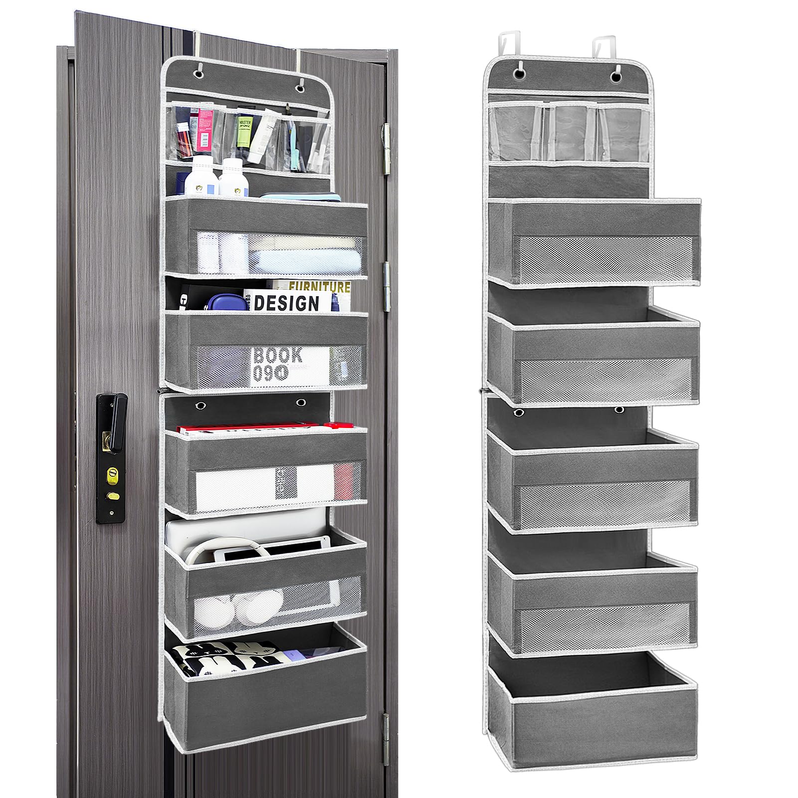 Ease of Assembly Over The Door Organizer,6 Tiers Anti Tilt Hanging Behind Door Storage, Heavy-Duty Reinforced Mesh Rack Holds 44lb for Bathroom,Pantry