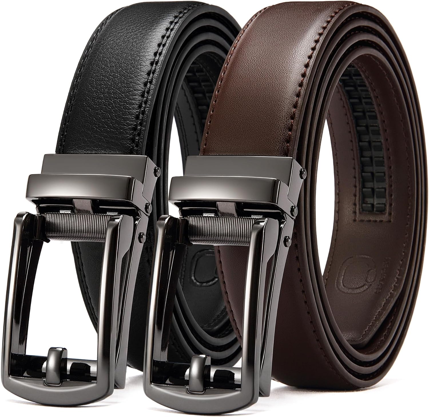 CHAOREN Mens Dress Belt 2 Pack - 1 1/4" Leather Ratchet Belt Comfort Click