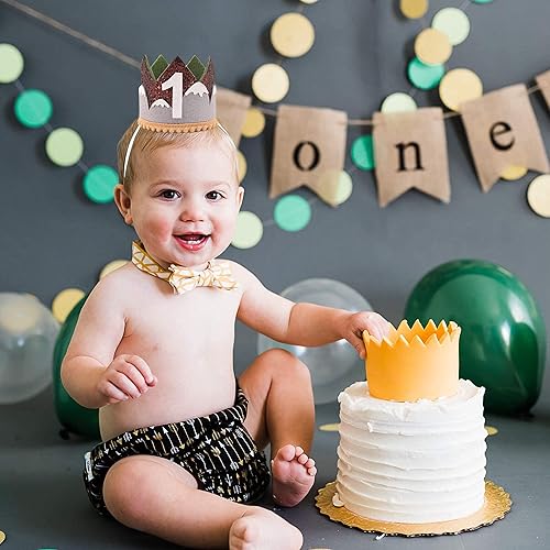 Miniatura 3 de WAWUO Corona de cumpleaños de montaña: una corona feliz para primera fiesta de cumpleaños, aventura espera cumpleaños protege tu valor, el mejor