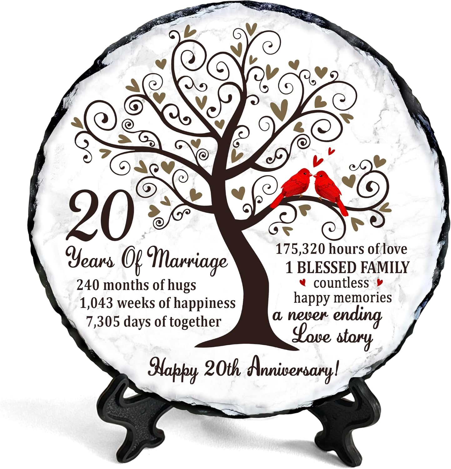 China Anniversary Slate Plate – 20th Anniversary Wedding Gifts for Couples, Husband, Wife or Parents – Elegant Slate Keepsake to Celebrate 20 Years of Marriage