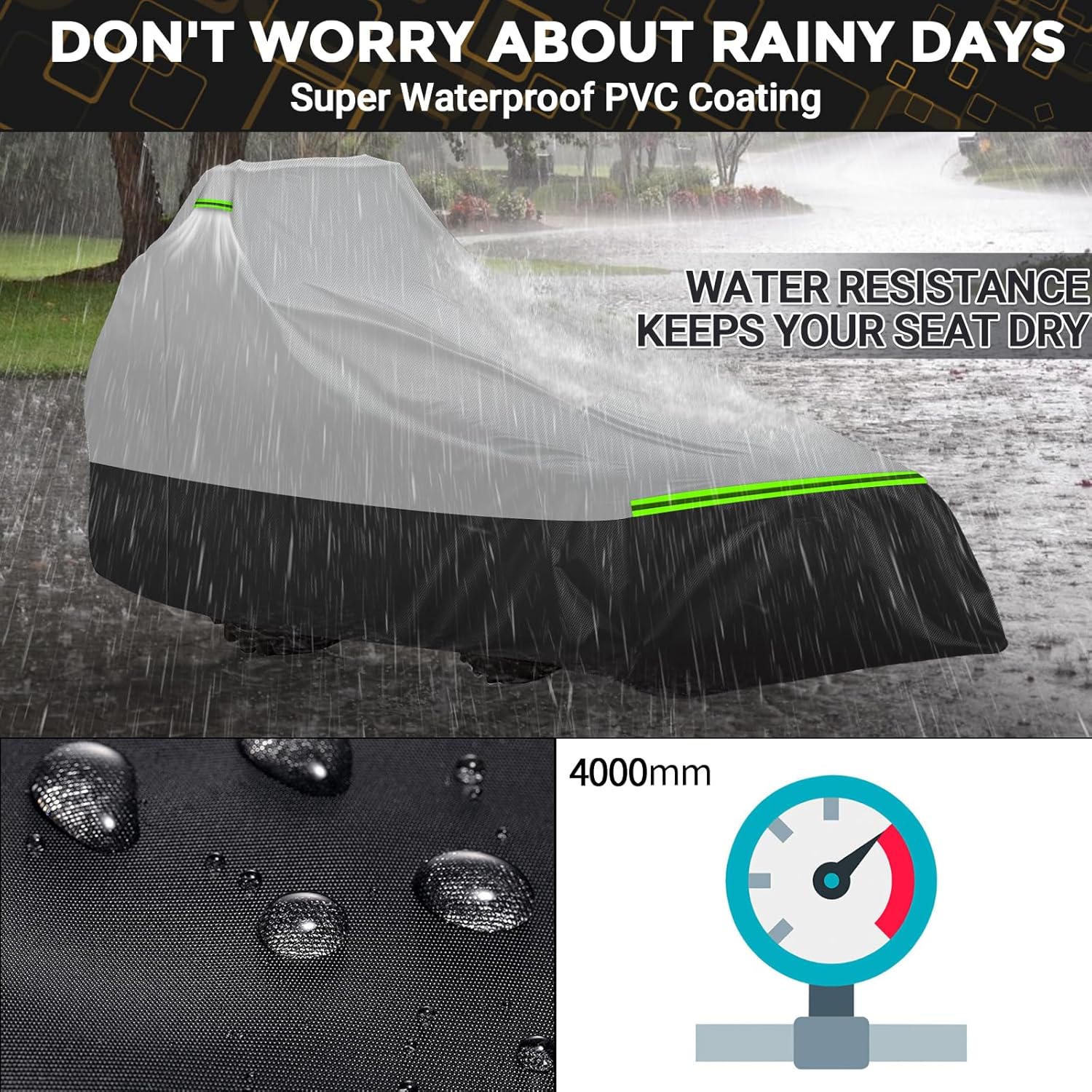 Compact Tractor Cover, Compatible with John Deere, Kubota, Mahindra with Front Loaders and Backhoes, Heavy Duty 500D PVC with Air Vents & Reflective Strips, Gray