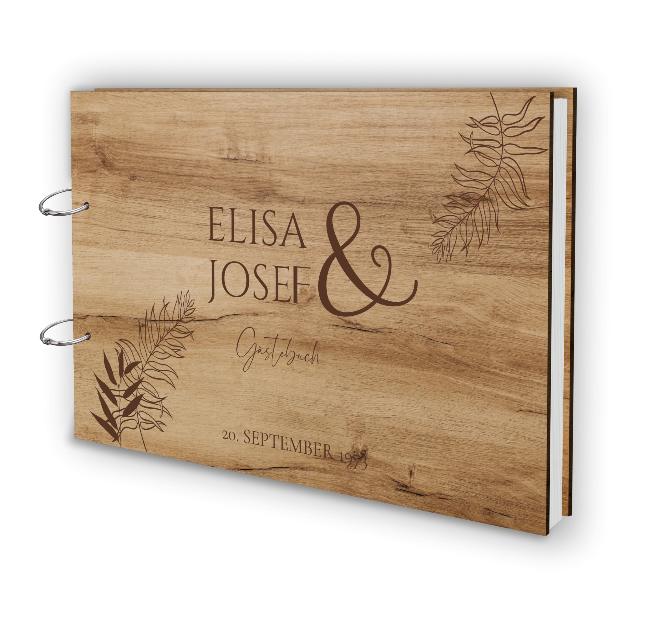 Manschin-Laserdesign Holz Gästebuch Love Hochzeit Echtholz mit individueller Lasergravur | 50 Blätter (100 Seiten) | DIN A4 |