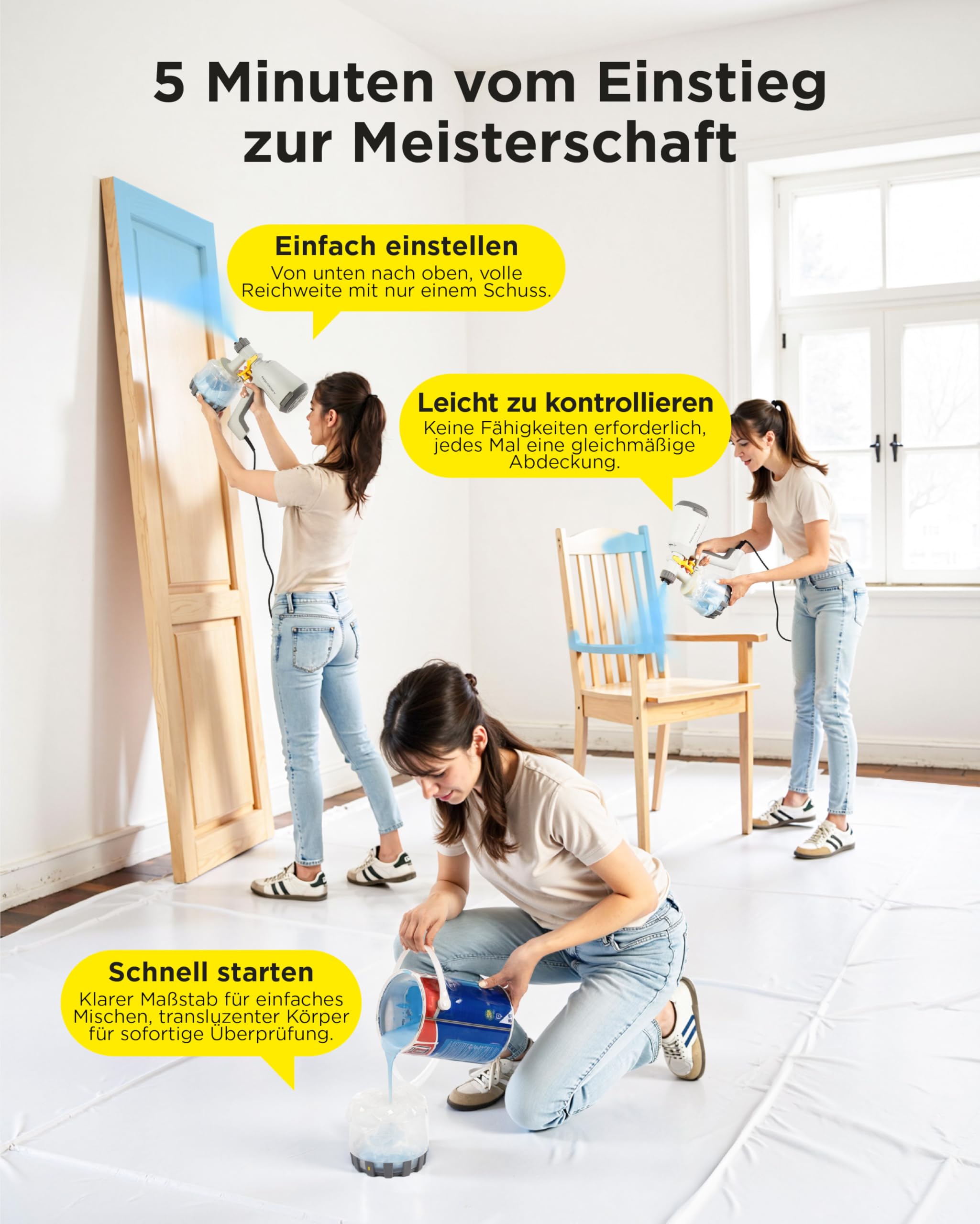 InoKraft Farbsprühsystem, 0-980ml/min, 600W elektrisches Farbsprühgerät mit 1200ml Behälter, 3 Düsen & 3 Sprühmustern - Sprühpistole für Wandfarbe, Schränke, Zäune, Türen, Möbel
