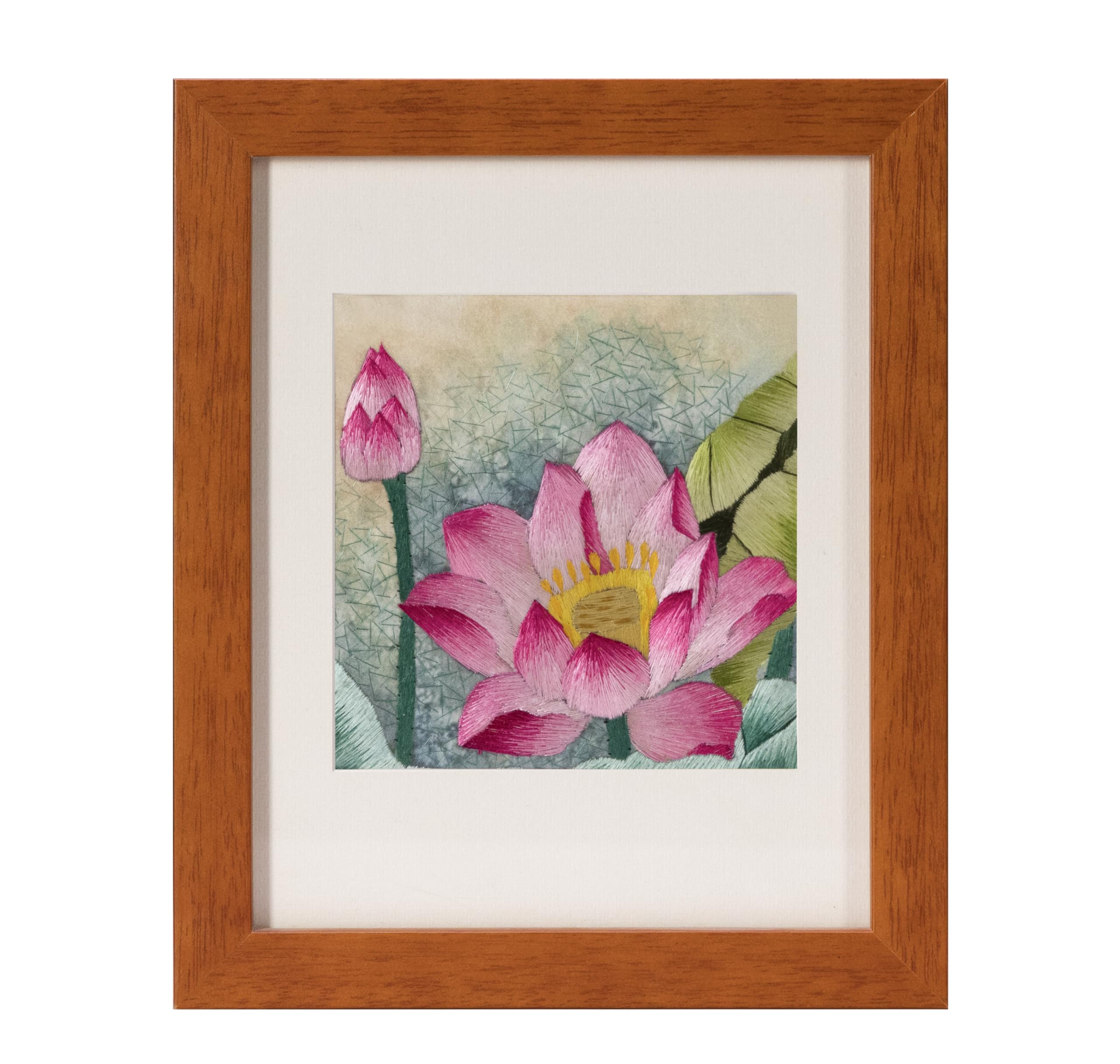 Ebherys Hand Embroidery Art of Chinese Style Design, Hand Embroidery Artwork, Chinese Wallart, Desk Decor, Table Top, Wood Framed Bookrack Decor Embroidery Art (Lotus)