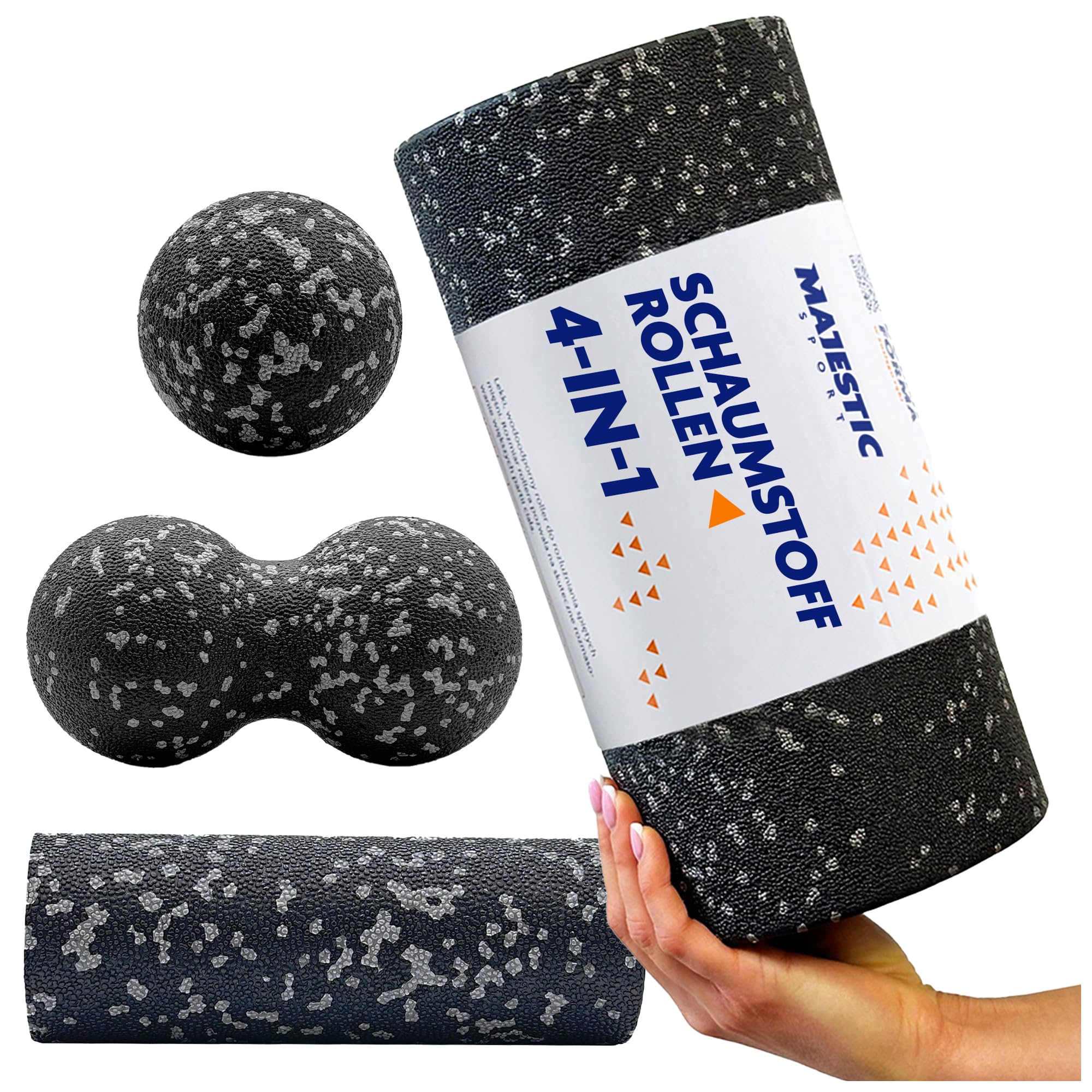 Tenso Faszienrollen 4-IN-1 SET — Mittelharte Faszienrolle + Duoball + Triggerpunkt-Ball + Mini-Rolle für Rücken & Wirbelsäule, Premium EPP-Schaum, Hypoallergen,
