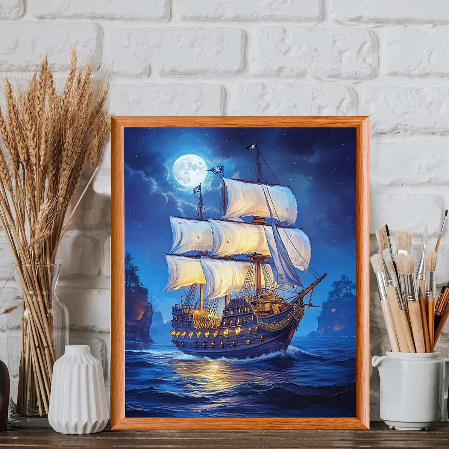 Kit de peinture par numéros - Voilier au clair de lune - 70x90cm v-1102