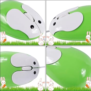 Cute Rabbit Shape USB Wired Mouse, 1200DPI, 3 Buttons, 3.6 ft Cord (Green)