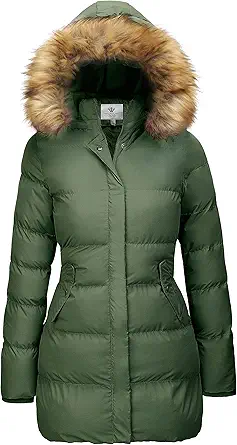 WenVen Women's Winter Thicken Puffer Coat Warm Jacket with Faux Fur Removable Hood