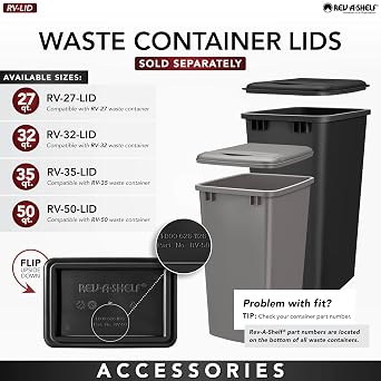 Rev-A-Shelf 27 Qt Top Mount Double Pullout Under Cabinet Kitchen Trash Cans w/Soft-Close for Base Cabinets, 150 Pound Rated Full-Extension Slides, Min Opening Width of 12, Silver, 4WCTM-15BBSCDM2